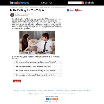 Capture d'écran du quiz lovetoknow.com